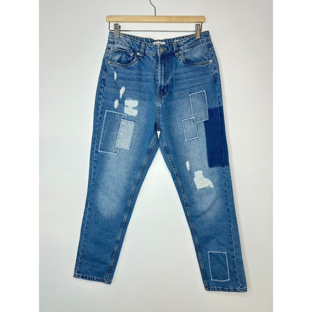 Lucky Brand High Rise Mom Jeans Blue Patchwork Tapered‎ Size 6 28 Regular